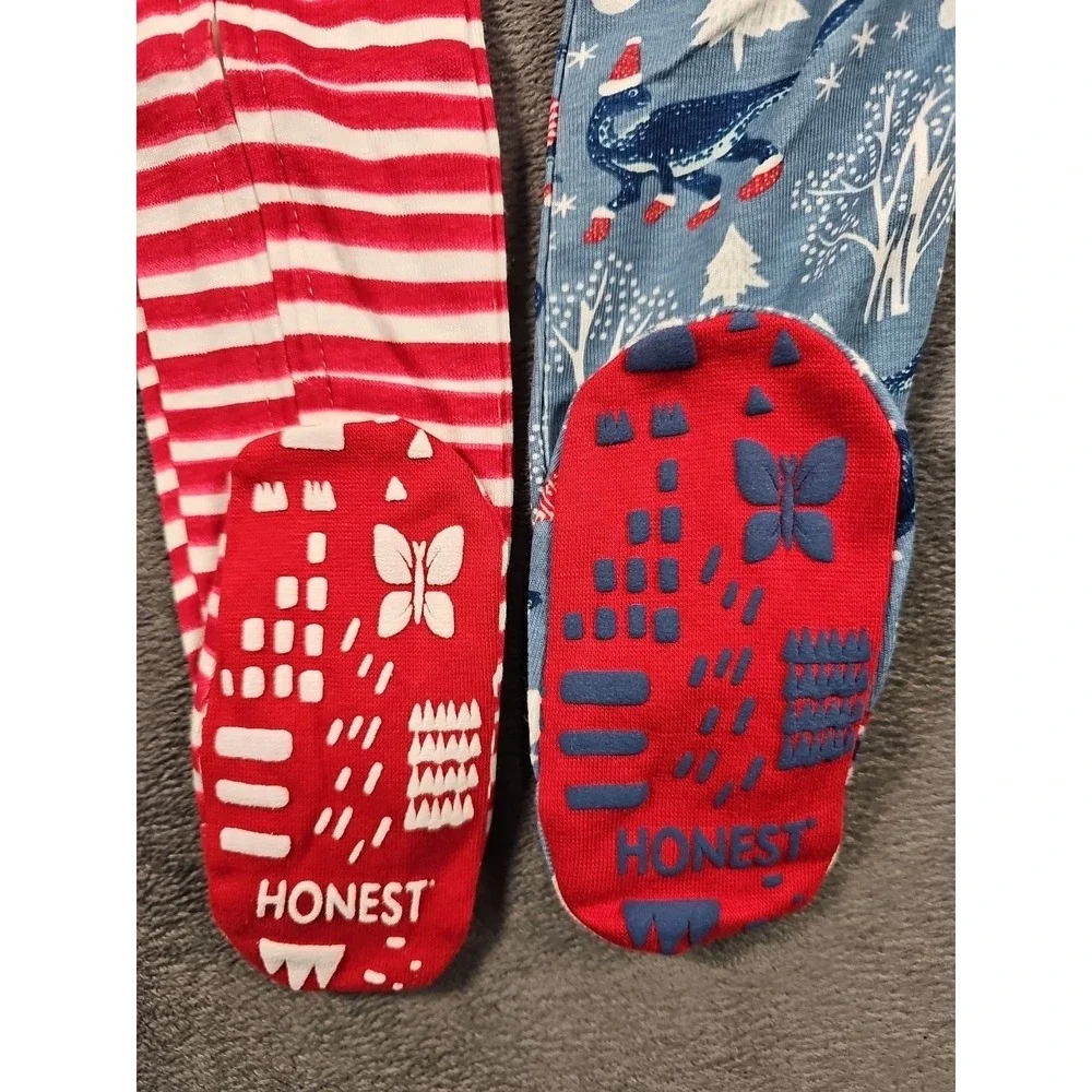 Honest Kids Organic Cotton Footed Pajamas 12M Set of 2‎ Christmas PJs Red White